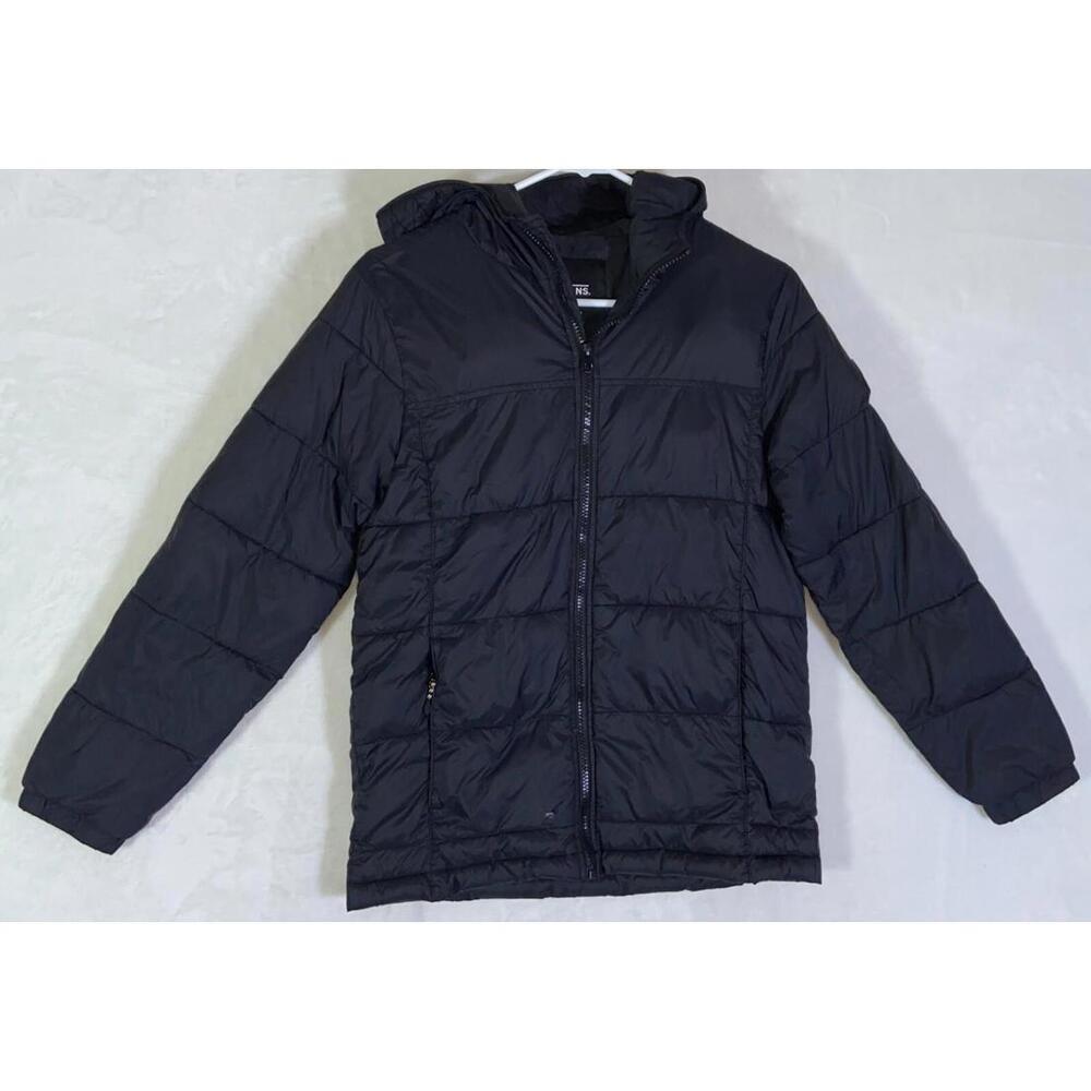 Vans Boy's Large Black Puffer Hooded Coat Jacket Quilted Tech Coat *FLAW *READ